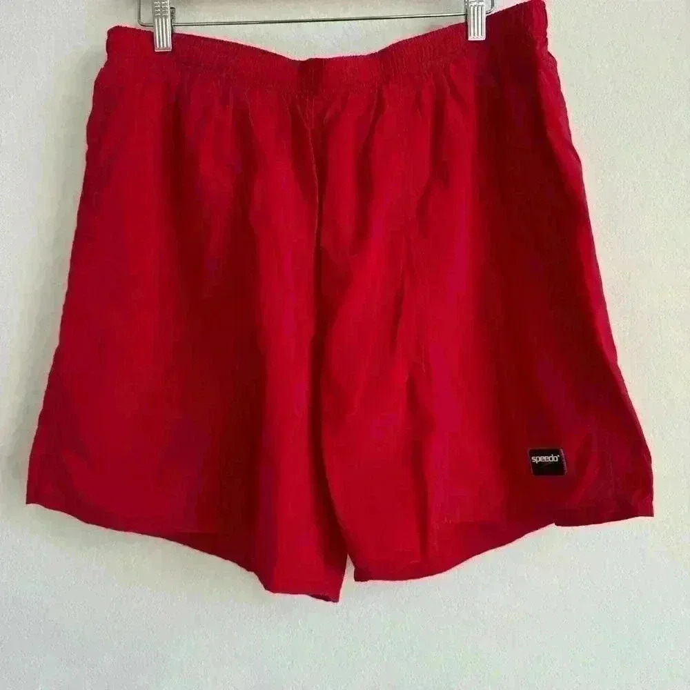 Speedo Men’s Red Lined Nylon Swim Trunks Athletic Beach Surf‎ Soccer Shorts XL